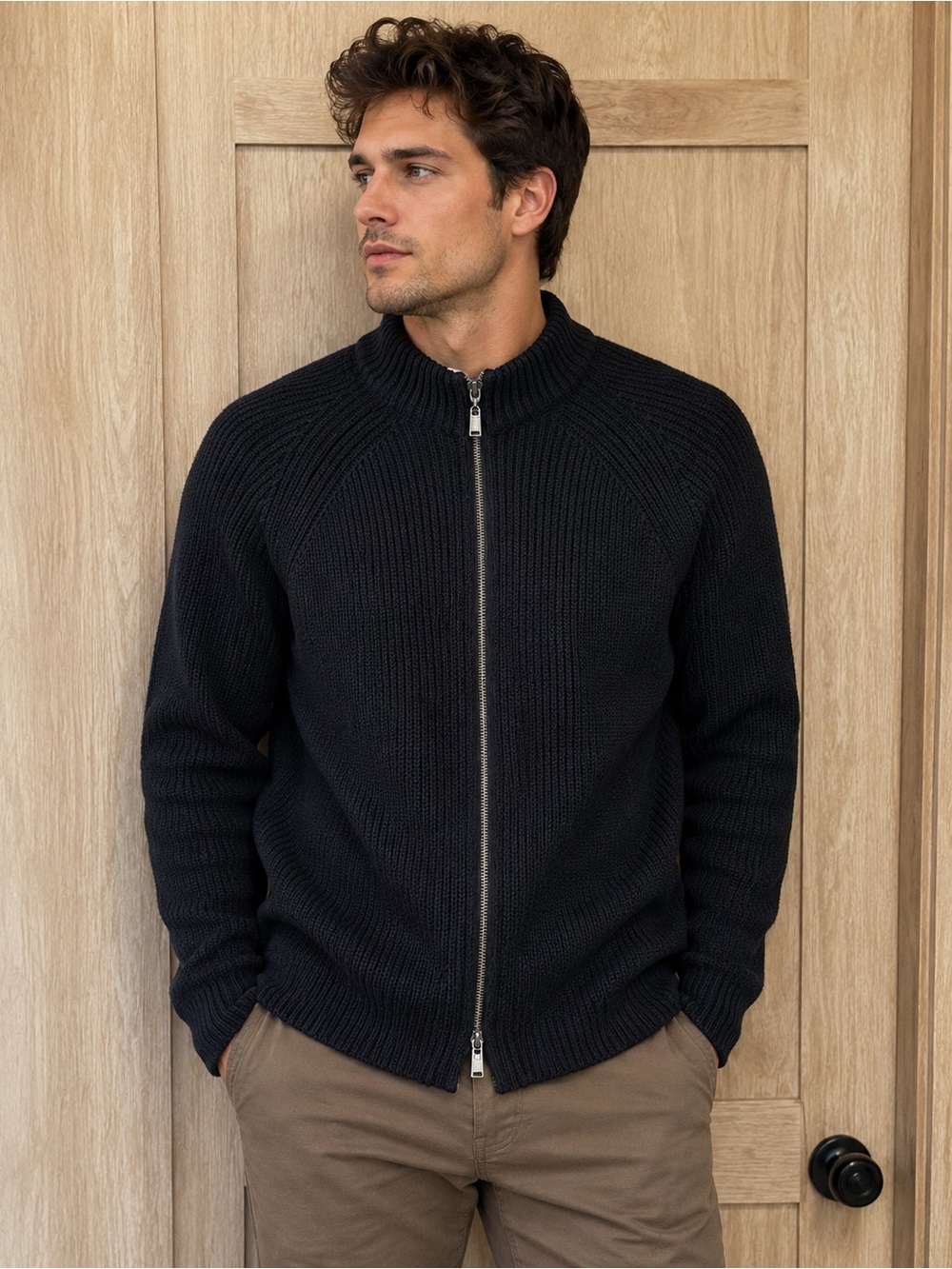 Kinross Rib Zip Mock Cardigan Sweater Size S Cotton Quiet Luxury Minimalist Knit